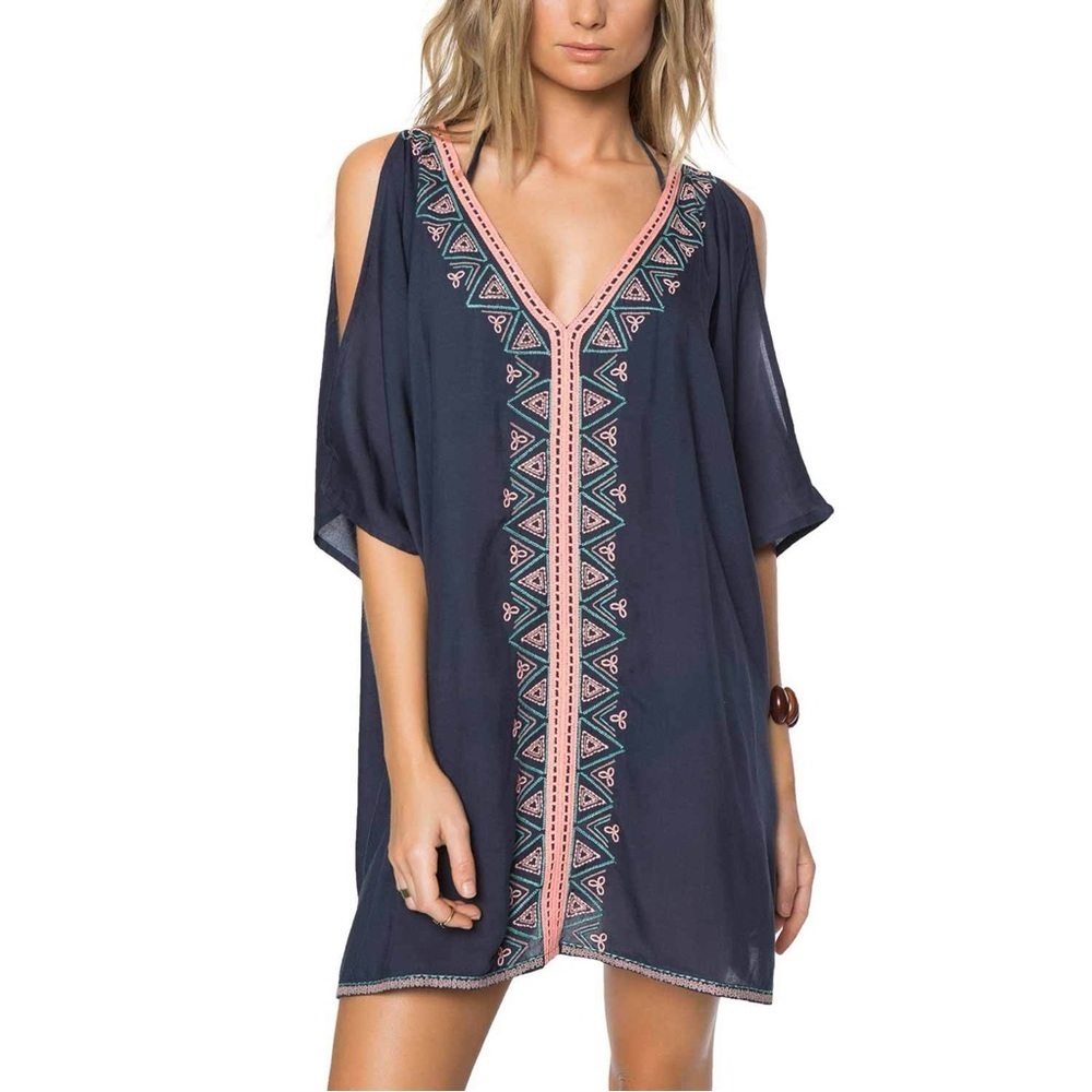 NWT O’Neill Women’s Small Cosa Coverup Dress Ladder Embroidered Cold Shoulder